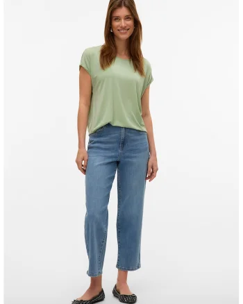 Tricou cu decolteu barcuta Ava, Verde sparanghel