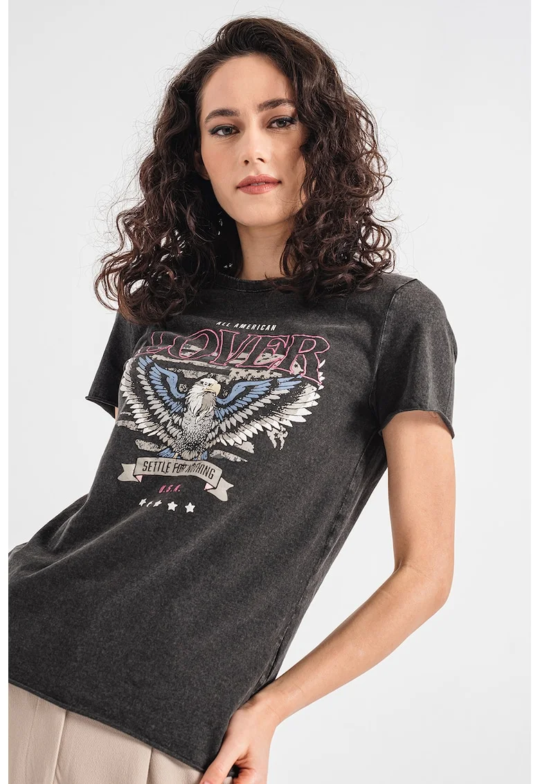 Tricou cu imprimeu grafic Lucy, Gri antracit