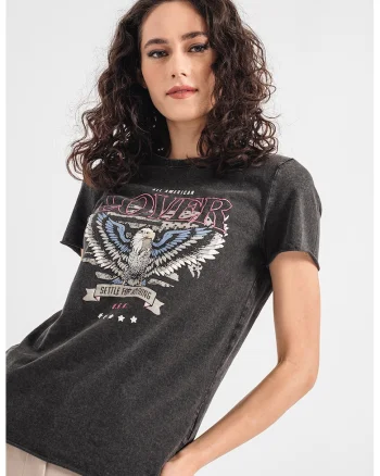 Tricou cu imprimeu grafic Lucy, Gri antracit