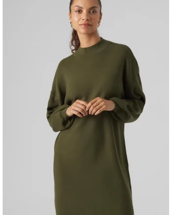 Rochie-pulover lejera cu guler inalt, Kaki