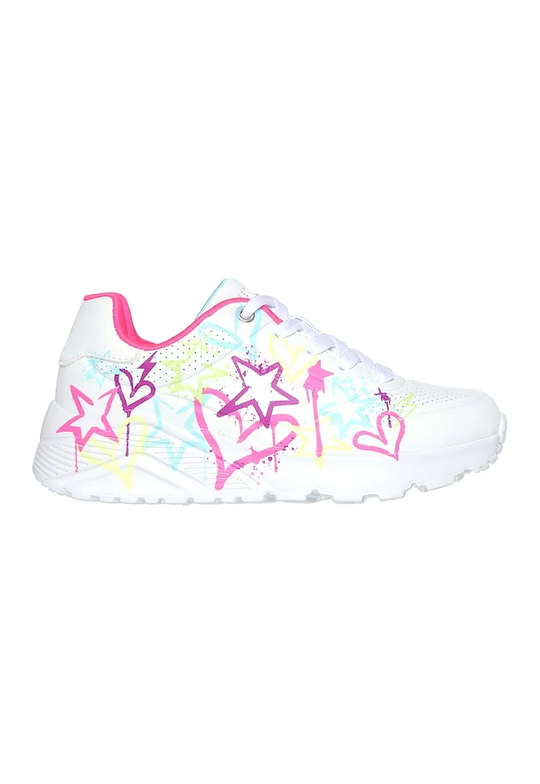 Pantofi sport de piele ecologica Uno Lite, Alb/Roz/Verde menta