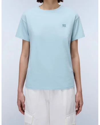 Tricou de bumbac cu decolteu la baza gatului Nina, Albastru pastel