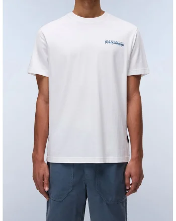 Tricou relaxed fit de bumbac Sovana, Alb/Albastru glaciar