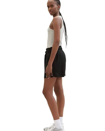 Pantaloni scurti din lyocell cu snur in talie, Negru