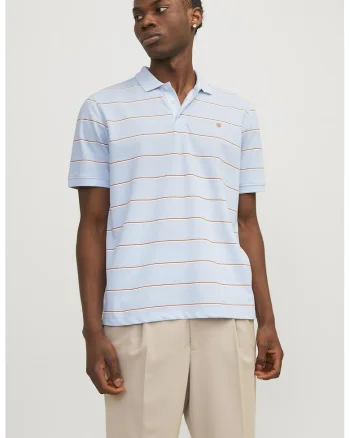 Tricou polo cu dungi Bluwin, Portocaliu persan/Albastru deschis