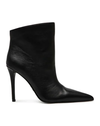 Botine de piele ecologica cu varf ascutit si toc stiletto, Negru