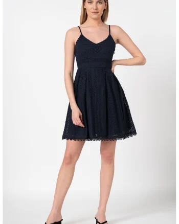 Rochie mini din dantela cu pliuri inversate Helena, Bleumarin