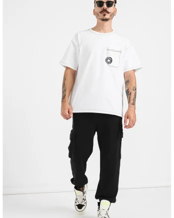 Tricou cu buzunar aplicat pe piept Sketch, Alb
