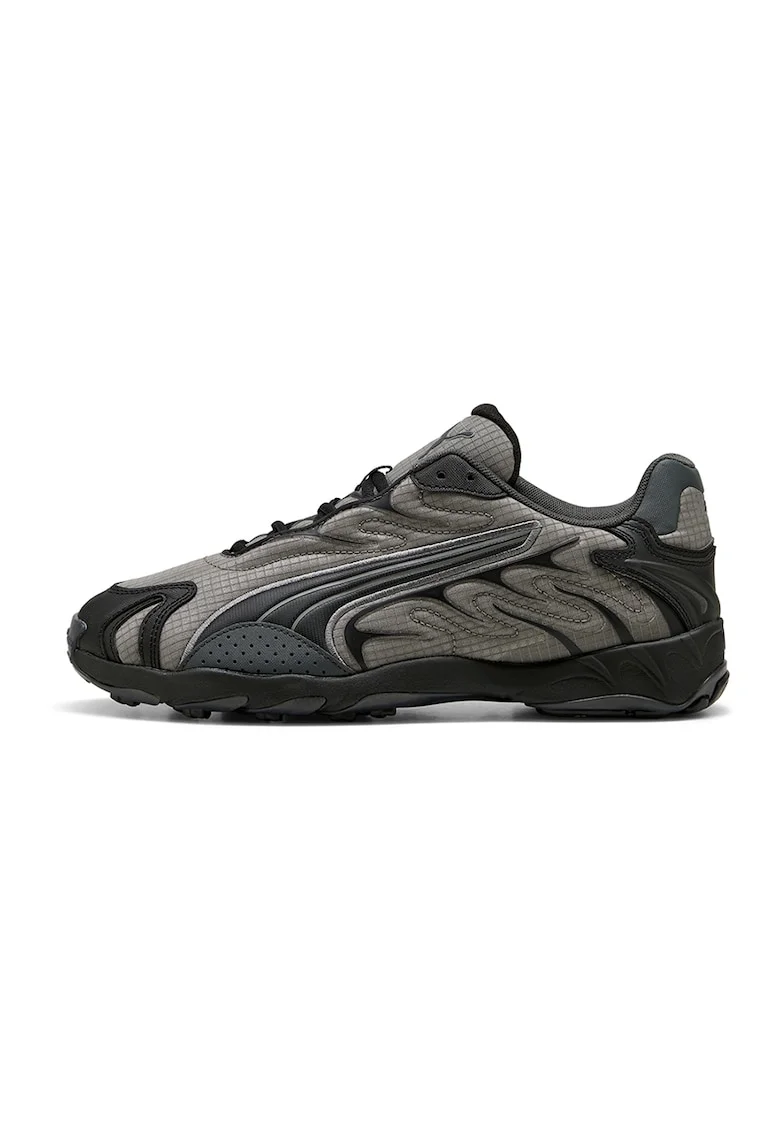 Pantofi sport din material textil cu insertii de piele ecologica, Negru/Gri inchis