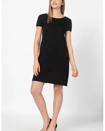 Rochie-tricou cu decolteu in V pe partea din spate si model, Negru