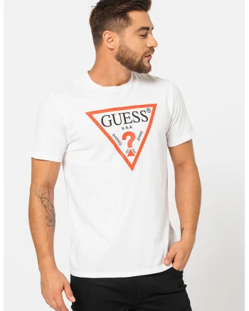 Tricou de bumbac cu imprimeu logo, Alb optic/Rosu deschis