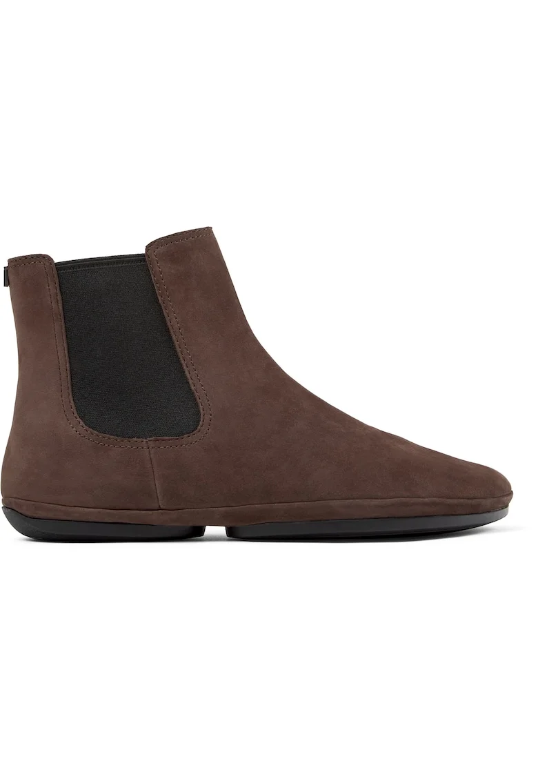 Ghete Chelsea de piele nabuc cu segmente din material textil Right Nina 1315, Maro inchis