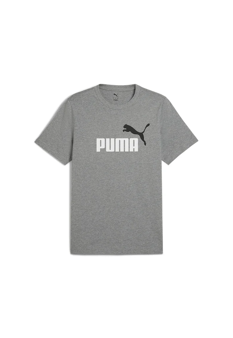 Tricou cu decolteu la baza gatului si imprimeu logo Essentials 2, Alb/Negru stins/Gri melange