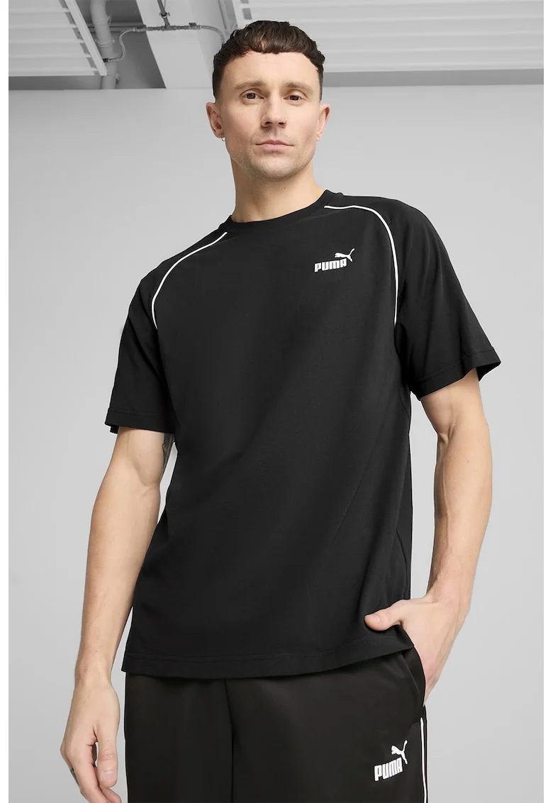 Tricou cu decolteu la baza gatului si maneci raglan, Negru