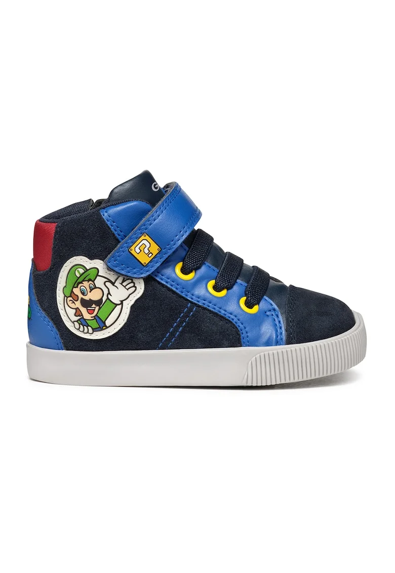 Pantofi sport inalti cu detalii de piele intoarsa, Alb/Galben/Albastru