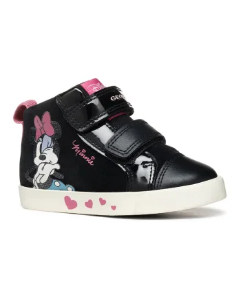 Pantofi sport cu garnituri din piele intoarsa si detaliu cu Minnie Mouse, Negru/Alb murdar/Roz