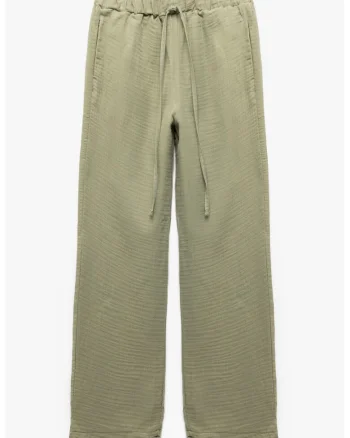 Pantaloni din bumbac cu snur, Verde pal
