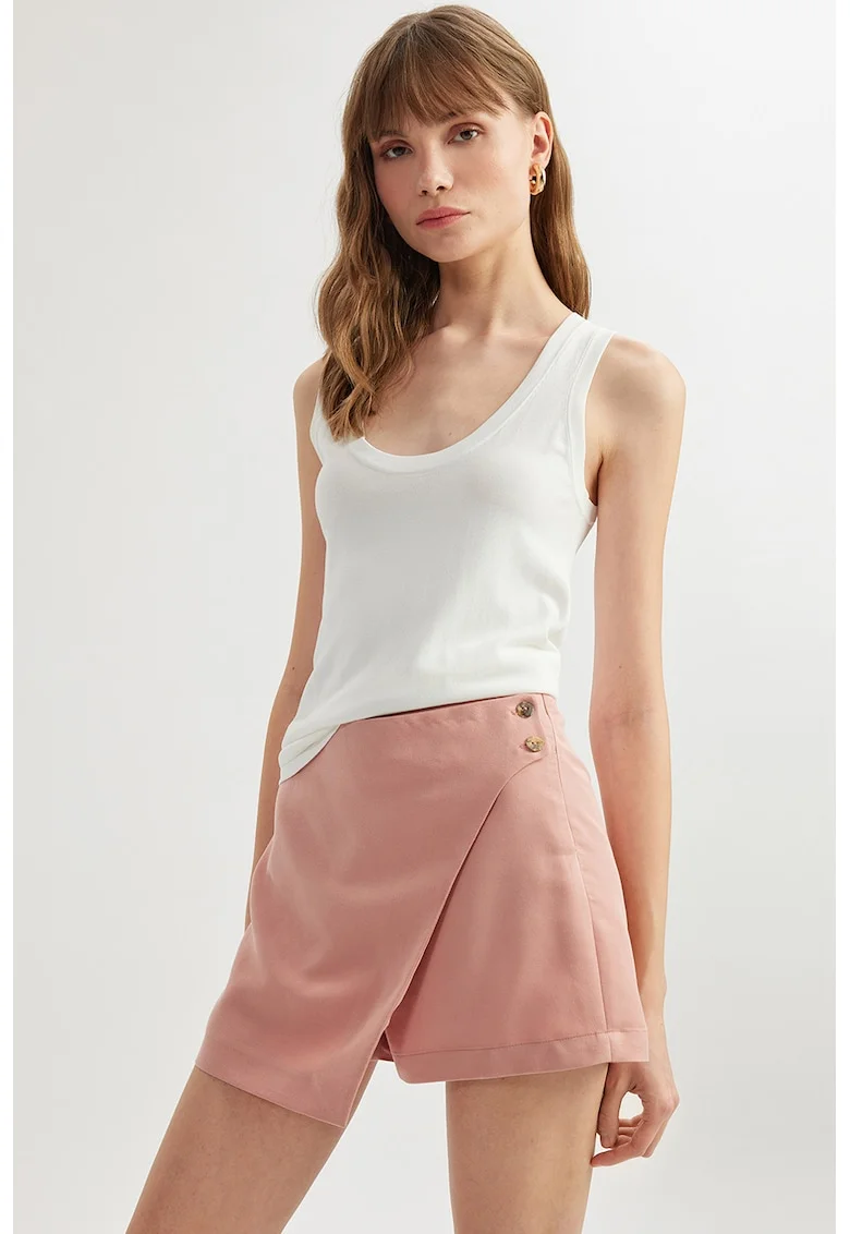 Fusta-pantalon din amestec de modal cu talie inalta, Roz