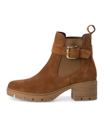 Ghete Chelsea de piele cu insertii textile, Maro