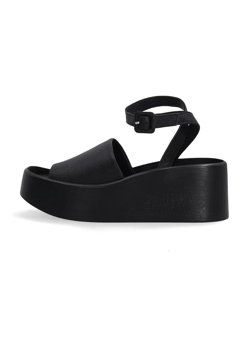 Sandale de piele cu talpa wedge si bareta pe glezna