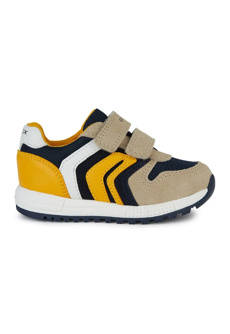 Pantofi sport cu velcro si garnituri din piele intoarsa, Galben/Maro taupe deschis