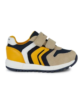 Pantofi sport cu velcro si garnituri din piele intoarsa, Galben/Maro taupe deschis