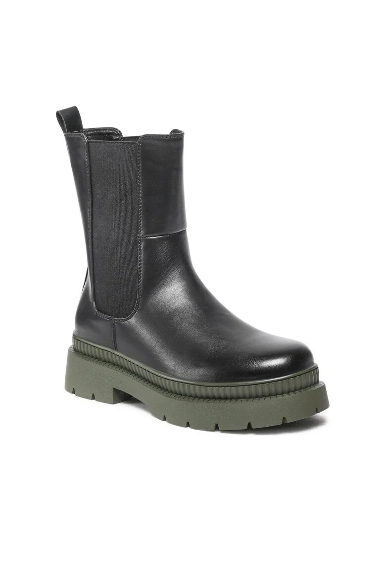 Cizme Chelsea dama,  Piele ecologica, Negru, Negru