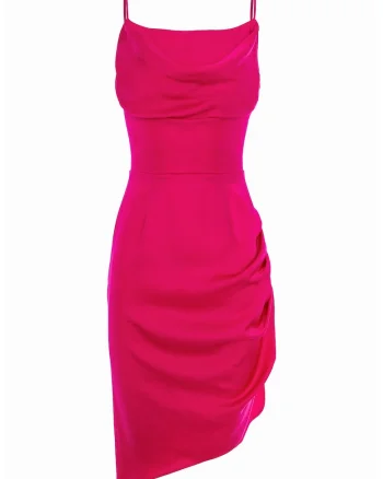 Rochie asimetrica cu falduri laterale, Roz zmeuriu