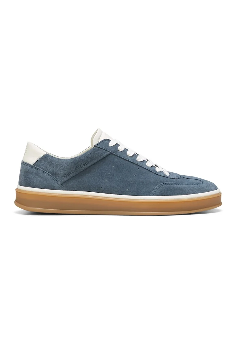 Pantofi sport de piele si piele intoarsa cu logo, Gri carbune