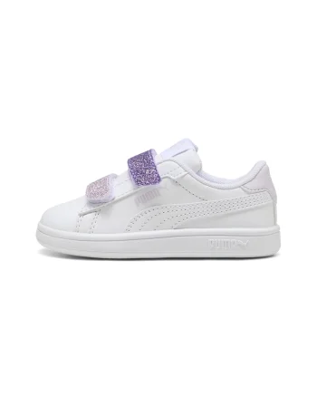 Pantofi sport Smash 3.0 de piele ecologica cu velcro si particule stralucitoare, Alb/Violet