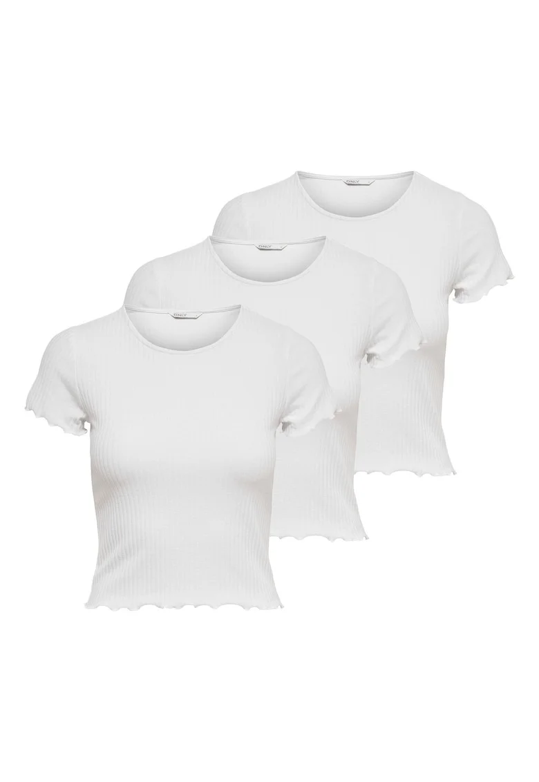 Set de tricouri slim fit cu margini valurite - 3 piese, Alb