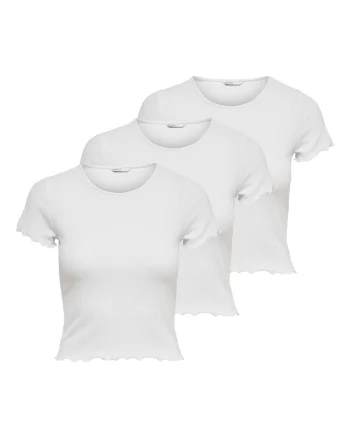 Set de tricouri slim fit cu margini valurite - 3 piese, Alb