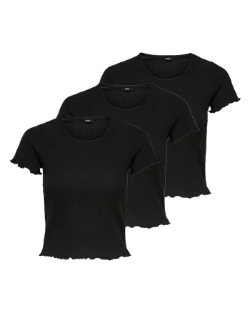 Set de tricouri slim fit cu margini valurite - 3 piese, Negru