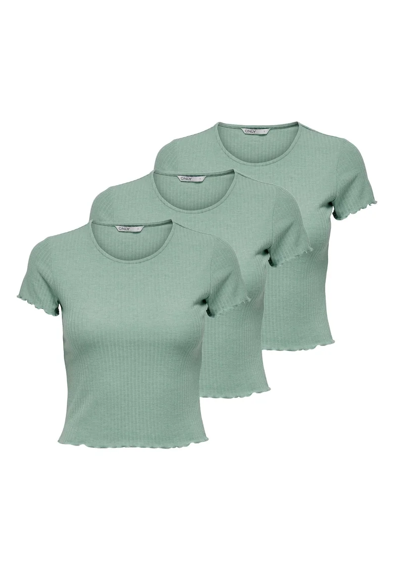 Set de tricouri slim fit cu margini valurite - 3 piese, Verde deschis