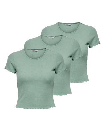 Set de tricouri slim fit cu margini valurite - 3 piese, Verde deschis