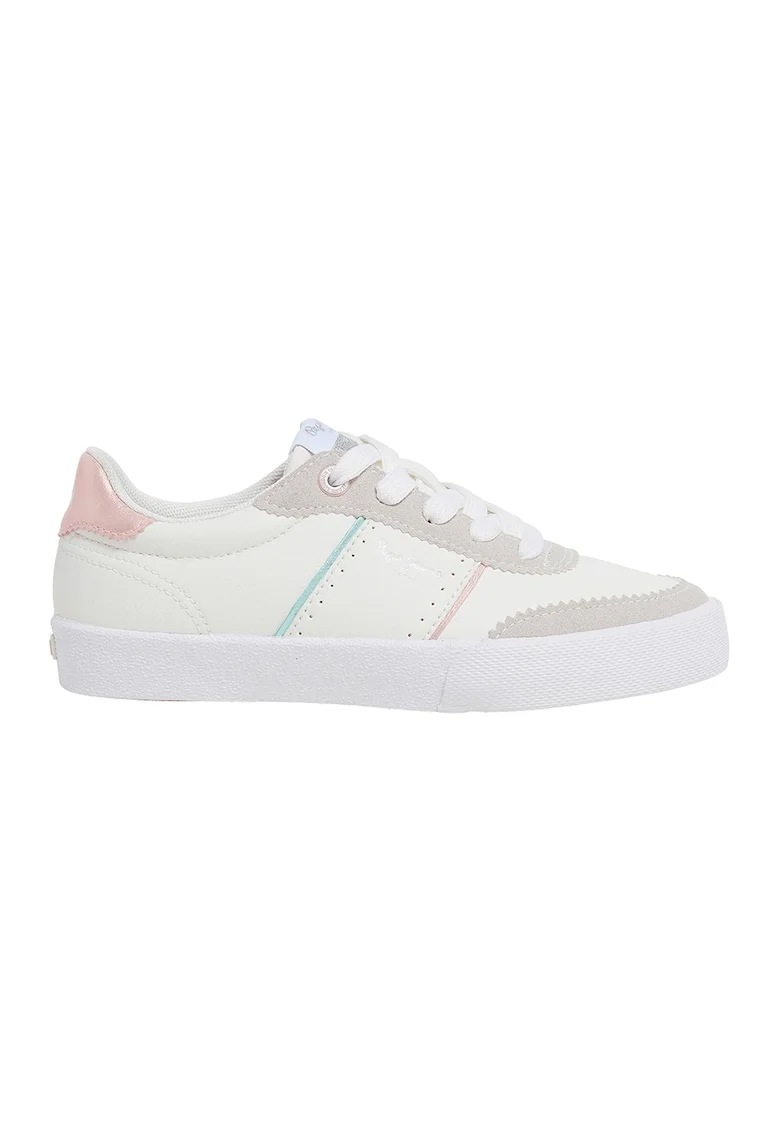 Pantofi sport cu garnituri de piele intoarsa ecologica, Alb/Gri deschis