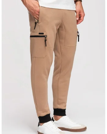 Pantaloni de trening cu croiala slim-fit si snur in talie, Bej inchis