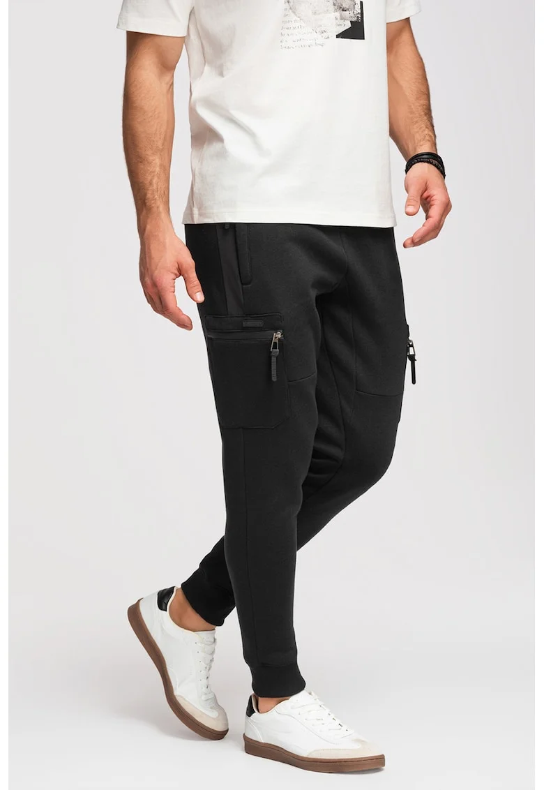 Pantaloni de trening cu croiala slim-fit si snur in talie, Negru