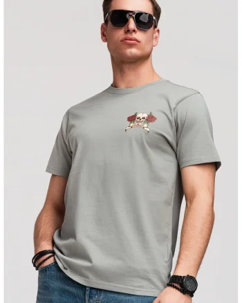 Tricou slim-fit cu imprimeu grafic, Gri/Portocaliu