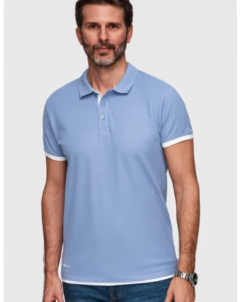 Tricou polo din bumbac cu detalii contrastante, Albastru pastel