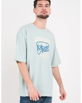Tricou lejer din bumbac cu imprimeu, Albastru pastel
