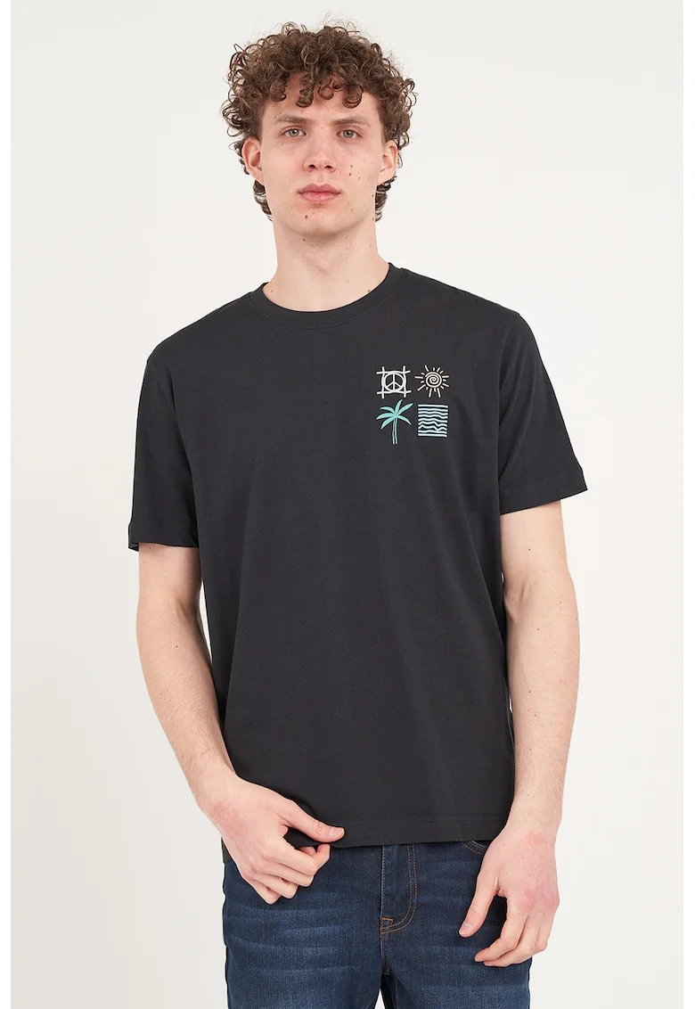 Tricou din bumbac cu imprimeu pe piept, Albastru ultramarin
