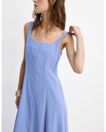 Rochie cu decolteu patrat, fara maneci, Albastru lavanda