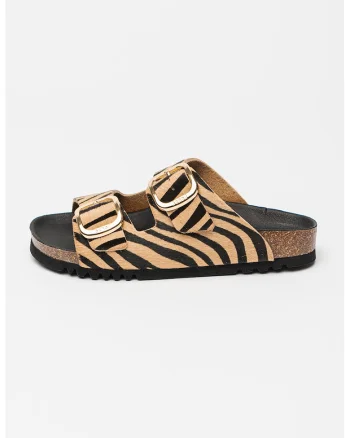 Papuci cu animal print Noelle, Negru/Maro deschis