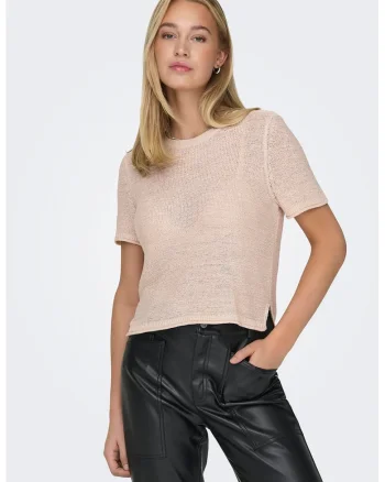 Pulover cu maneci scurte Sunny, Nude rose