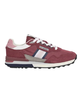 Pantofi sport din piele intoarsa cu insertii din material textil, Rosu/Gri cenusiu/Bleumarin