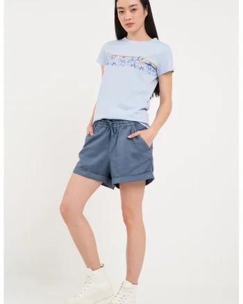 Pantaloni scurti din tencel cu logo si snur, Albastru cobalt