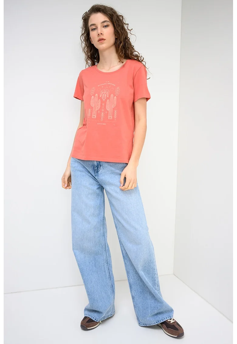 Tricou cu imprimeu grafic Alma, Roz somon
