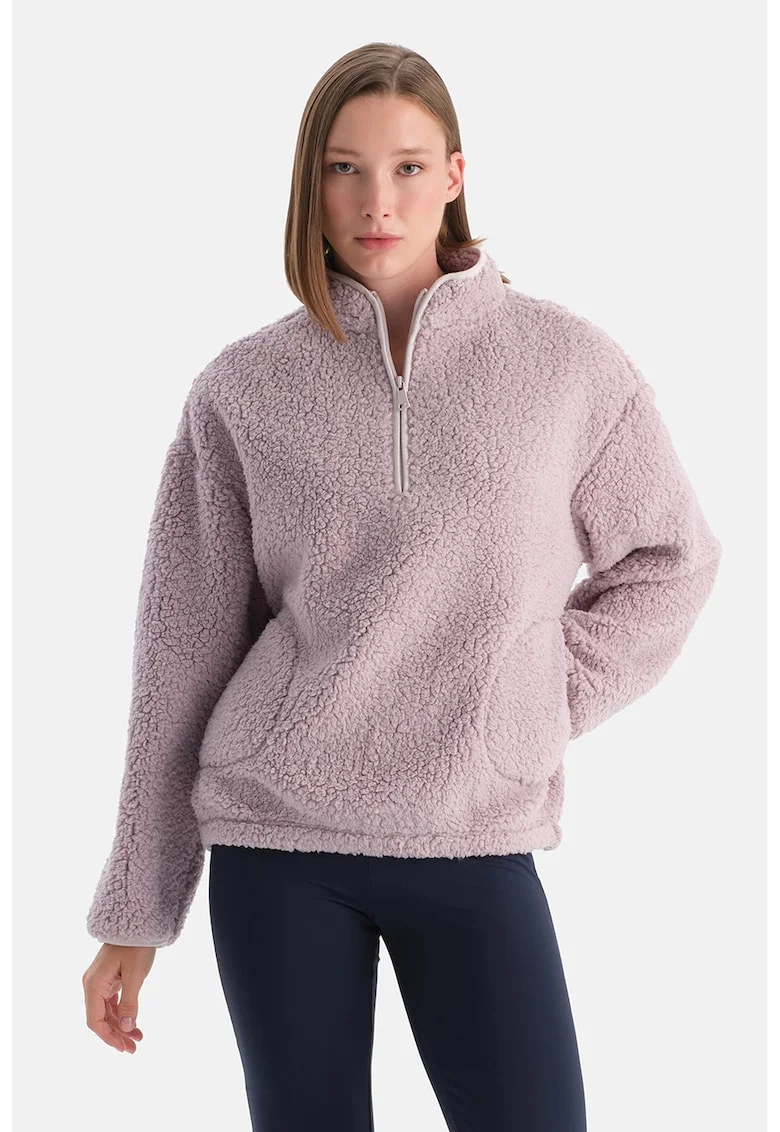Bluza de trening din material teddy cu buzunare, Liliac prafuit