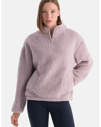 Bluza de trening din material teddy cu buzunare, Liliac prafuit